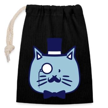 Sir Katze Gentleman Zylinder Monokel Reicher Herr - Verschließbarer Geschenkbeutel aus Baumwolle (14x20cm) - Schwarz - Vorne