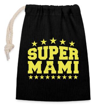 Super Mami (Schriftzug) - Verschließbarer Geschenkbeutel aus Baumwolle (14x20cm) - Schwarz - Vorne