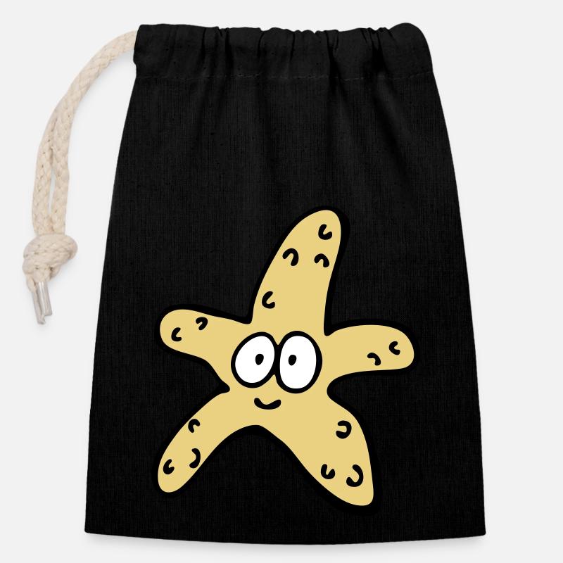 Starfish - Closable cotton gift bag (14x20cm) - black