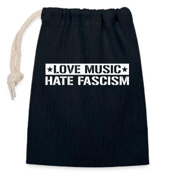 Aime la musique déteste le fascisme - Sac cadeau en coton avec cordon (14 x 20 cm) - bleu marine - Devant