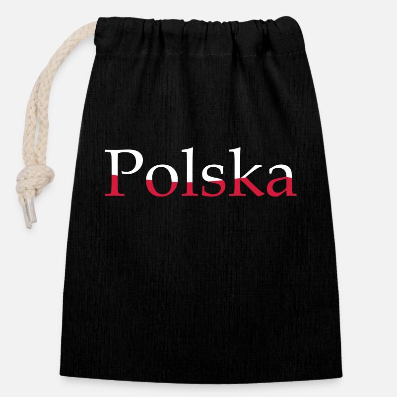 Polska - Polen - Verschließbarer Geschenkbeutel aus Baumwolle (14x20cm) - Schwarz