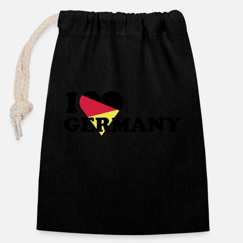 I love Germany / Ich liebe Deutschland mit Herz - Verschließbarer Geschenkbeutel aus Baumwolle (14x20cm) - Schwarz