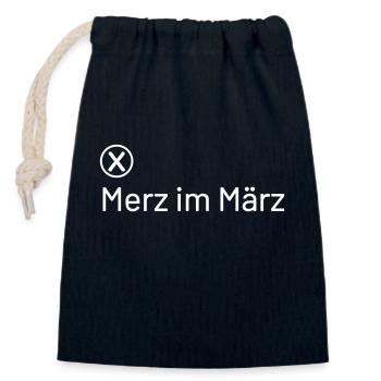 Friedrich Merz im März - Verschließbarer Geschenkbeutel aus Baumwolle (14x20cm) - Navy - Vorne