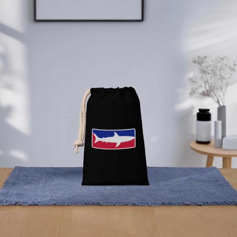 red blue sport shark button frame shield black sc Closable cotton gift bag (14x20cm)