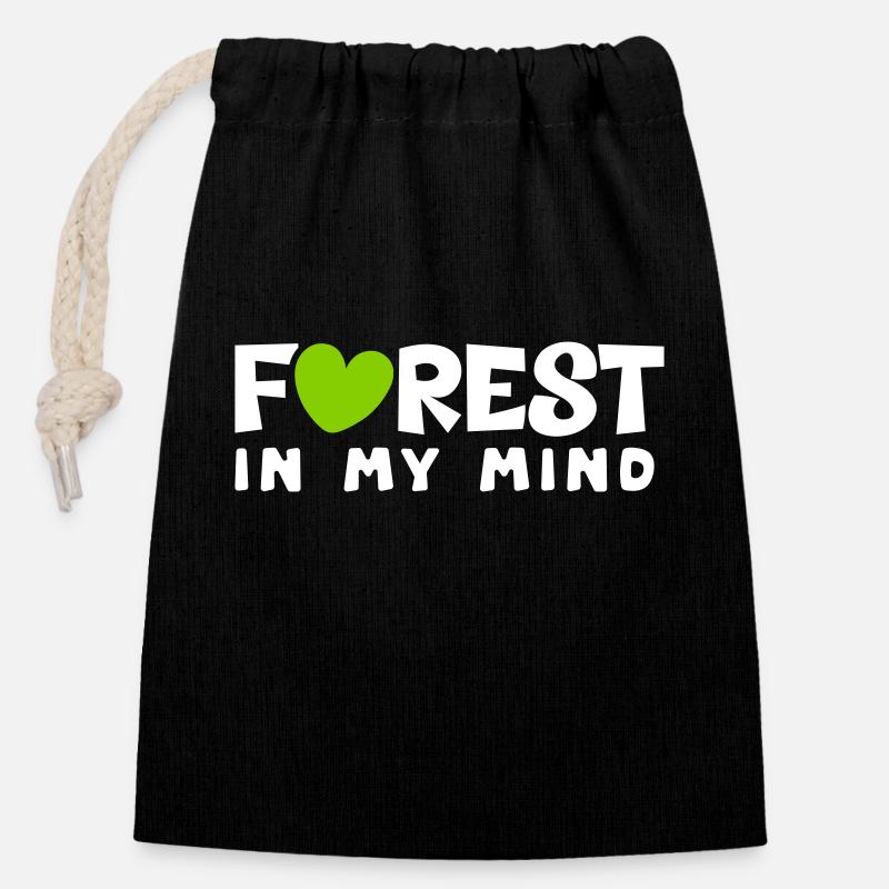 Forêt - Sac cadeau en coton avec cordon (14 x 20 cm) - noir