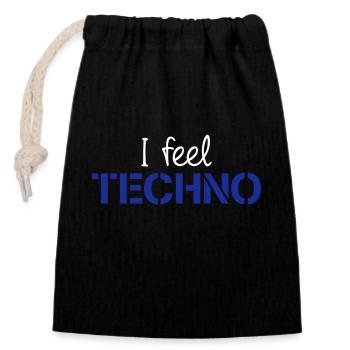 I Feel Techno Ich Fühle Musik Liebe Spruch Party - Verschließbarer Geschenkbeutel aus Baumwolle (14x20cm) - Schwarz - Vorne