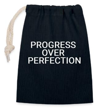 Progress over perfection - Closable cotton gift bag (14x20cm) - navy - Front