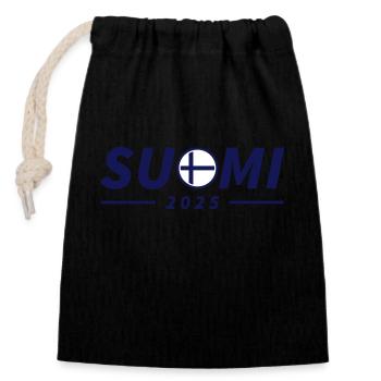 Finlande 2025 Suomi - Sac cadeau en coton avec cordon (14 x 20 cm) - noir - Devant