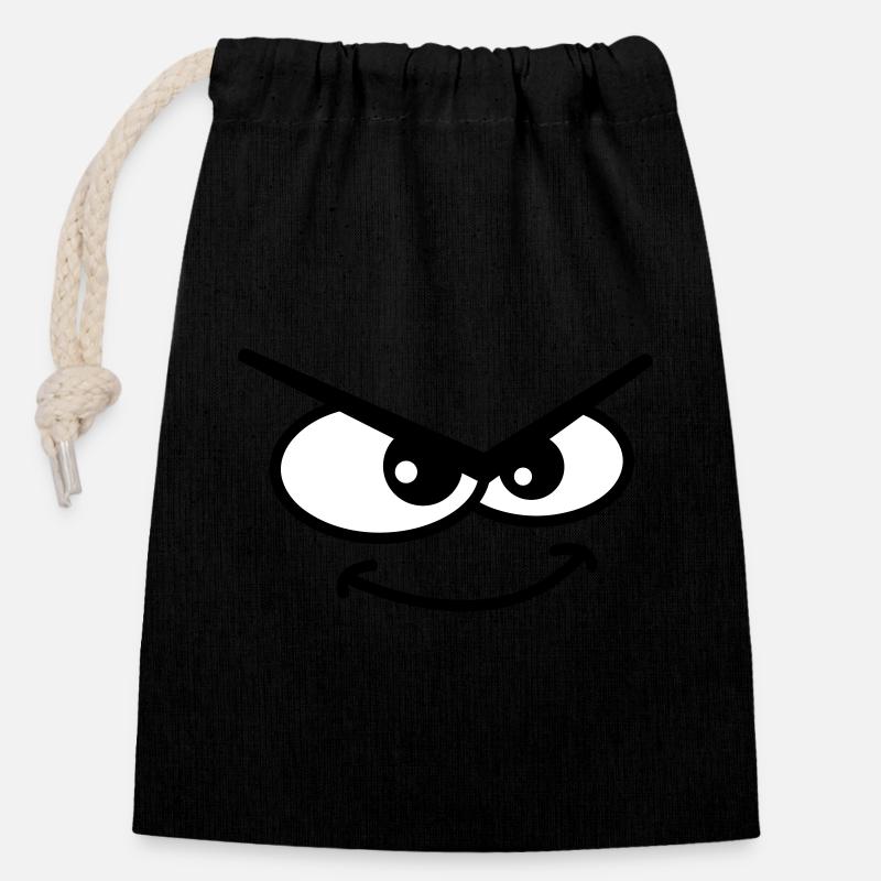 Evil Peep Cartoon Face Cool Naughty Grin - Sac cadeau en coton avec cordon (14 x 20 cm) - noir