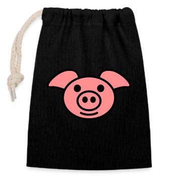 pig - Verschließbarer Geschenkbeutel aus Baumwolle (14x20cm) - Schwarz - Vorne
