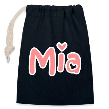 Mia Sweet Prénom Prénom Nom de jeune fille Baptême Nom Jour - Sac cadeau en coton avec cordon (14 x 20 cm) - bleu marine - Devant