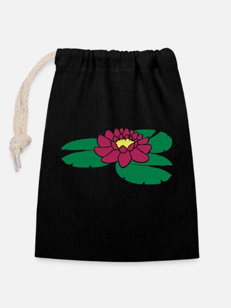 Seerose Teich Blüte - Verschließbarer Geschenkbeutel aus Baumwolle (14x20cm) - Schwarz
