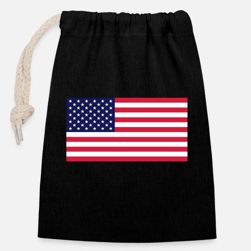 Drapeau USA / USA flag - Sac cadeau en coton avec cordon (14 x 20 cm) - noir