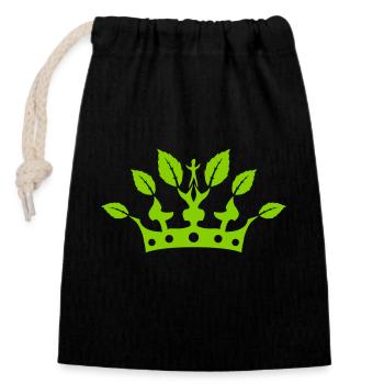 Leaves Crown Eco - Closable cotton gift bag (14x20cm) - black - Front