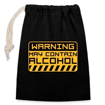 Warning May Contain Alcohol - Closable cotton gift bag (14x20cm) - black - Front