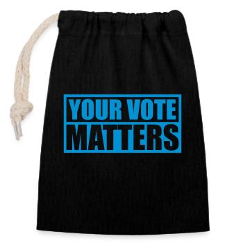 your vote matters quote - Closable cotton gift bag (14x20cm) - black - Front