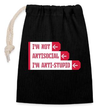 not antisocial anti stupid - Closable cotton gift bag (14x20cm) - black - Front
