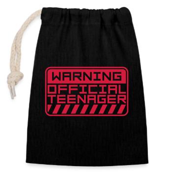 warning official teenage quote - Closable cotton gift bag (14x20cm) - black - Front