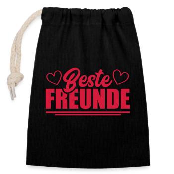 beste freunde - Verschließbarer Geschenkbeutel aus Baumwolle (14x20cm) - Schwarz - Vorne