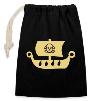 pirate ship - Closable cotton gift bag (14x20cm) - black - Front
