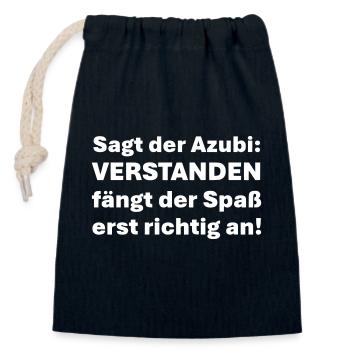 Dit le stagiaire : Compris, le plaisir commence - Sac cadeau en coton avec cordon (14 x 20 cm) - bleu marine - Devant