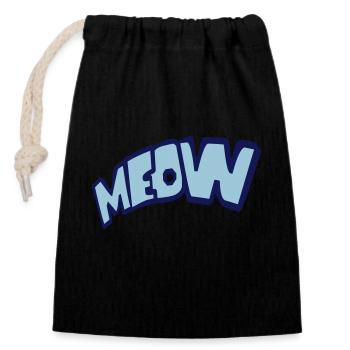 Meow Cat Bande dessinée Texte Meow Citation de dessin animé drôle - Sac cadeau en coton avec cordon (14 x 20 cm) - noir - Devant