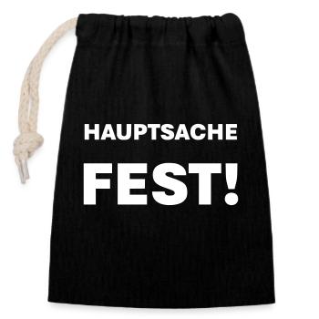 Hautsache fest - Verschließbarer Geschenkbeutel aus Baumwolle (14x20cm) - Schwarz - Vorne