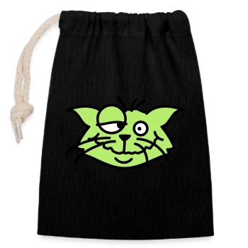 Chat confus plisse les yeux Drôle Folle Grimace - Sac cadeau en coton avec cordon (14 x 20 cm) - noir - Devant
