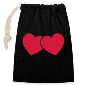 Symbole de l’icône d’amour à deux cœurs. Signe logo romantique - Sac cadeau en coton avec cordon (14 x 20 cm) - noir - Devant