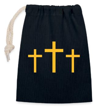 Trois Croix - Sac cadeau en coton avec cordon (14 x 20 cm) - bleu marine - Devant