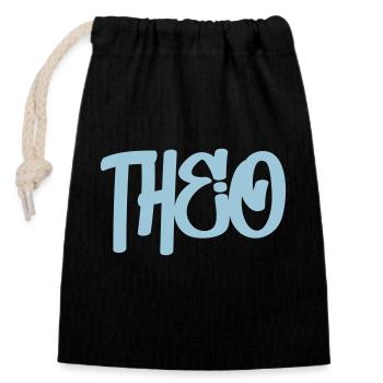 Theo Name Graffiti Font - Closable cotton gift bag (14x20cm) - black - Front