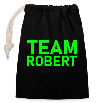 Team Robert Leuchtgrün - Closable cotton gift bag (14x20cm) - black - Front