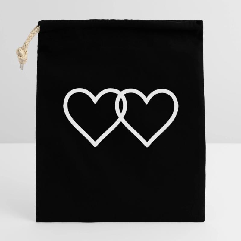 Symbole d’amour des cœurs Sac cadeau en coton avec cordon (14 x 20 cm)