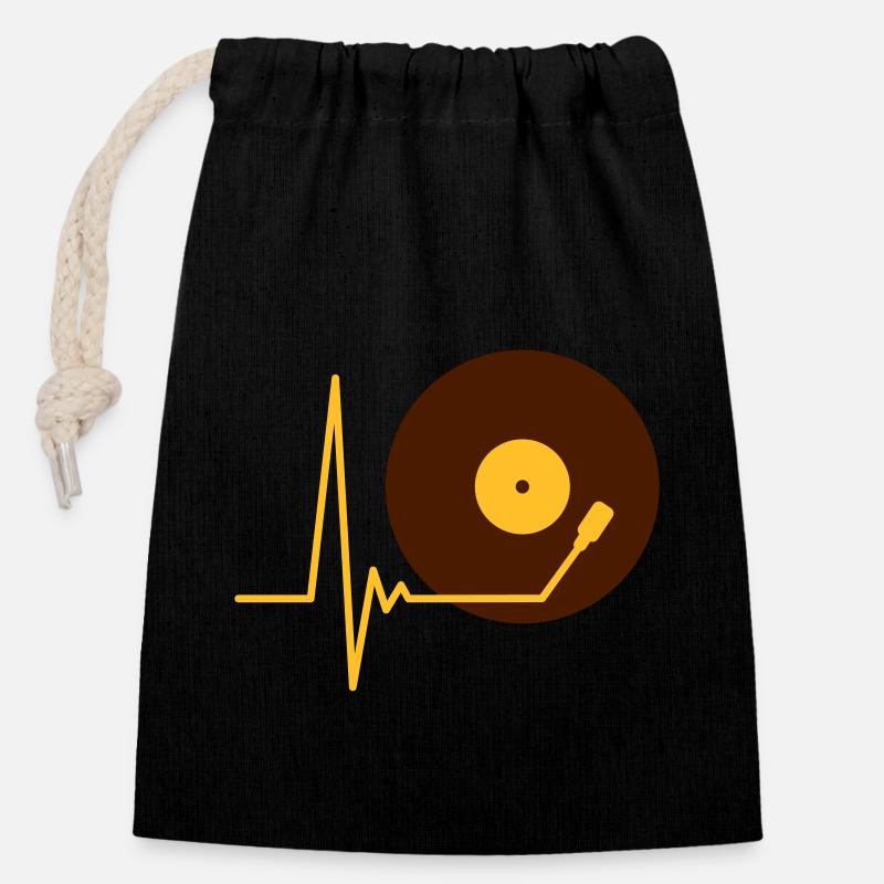 Vinyl Record Music Pulse Heartbeat Frequency - Closable cotton gift bag (14x20cm) - black