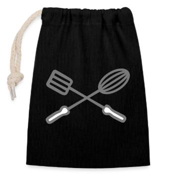 cross stirrer turner cooking 2 emblem chef cook - Closable cotton gift bag (14x20cm) - black - Front