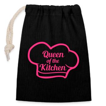 reine de la cuisine roi emblème chef chapeau hu - Sac cadeau en coton avec cordon (14 x 20 cm) - noir - Devant