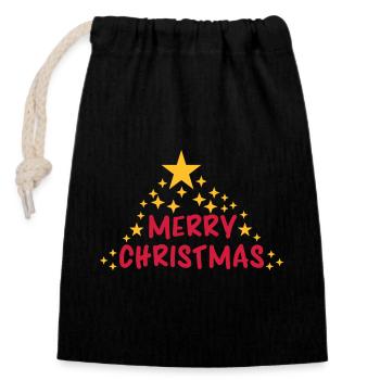 sapin de noël - Sac cadeau en coton avec cordon (14 x 20 cm) - noir - Devant