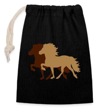 Icelandic horse - Closable cotton gift bag (14x20cm) - black - Front