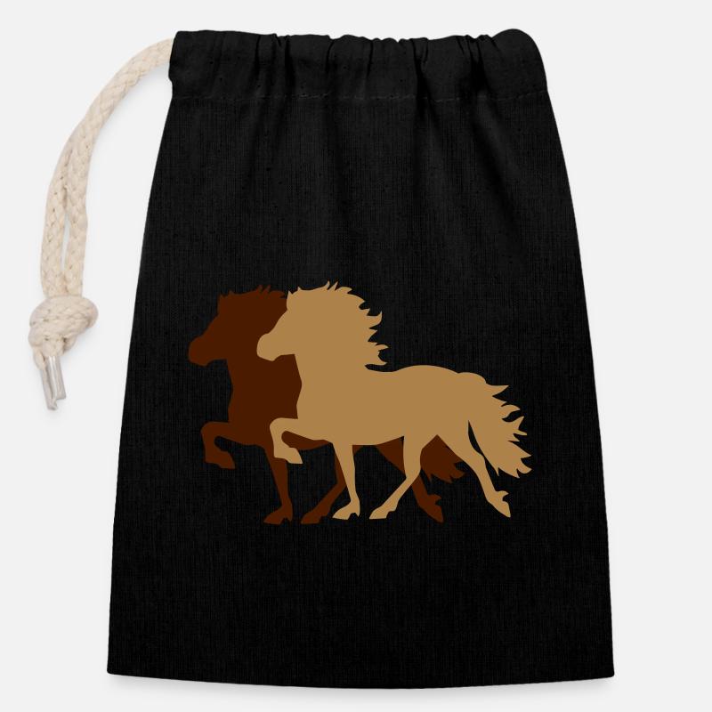 Icelandic horse - Closable cotton gift bag (14x20cm) - black