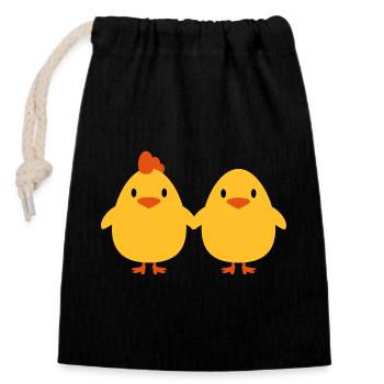 Chicks lovers cock and hen - Closable cotton gift bag (14x20cm) - black - Front