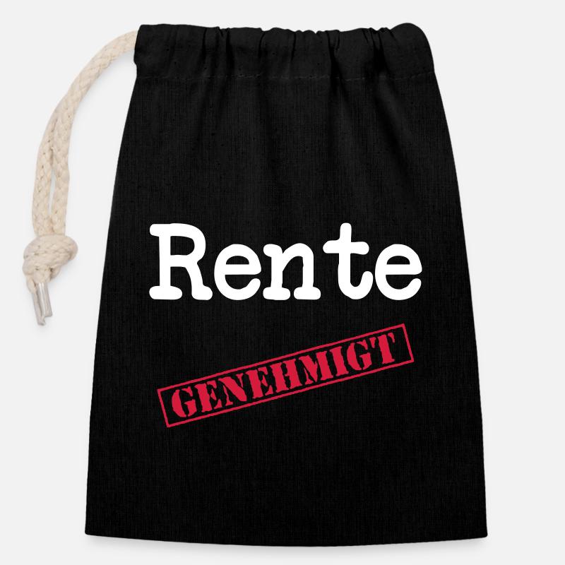 Rente genehmigt - Verschließbarer Geschenkbeutel aus Baumwolle (14x20cm) - Schwarz