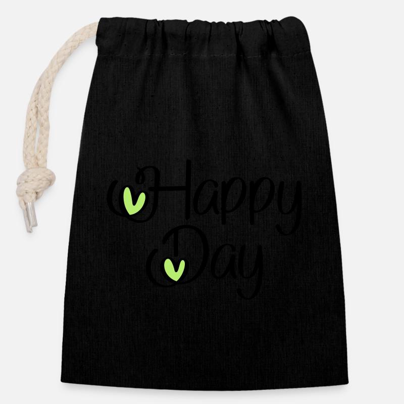 Happy Day - Sac cadeau en coton avec cordon (14 x 20 cm) - noir