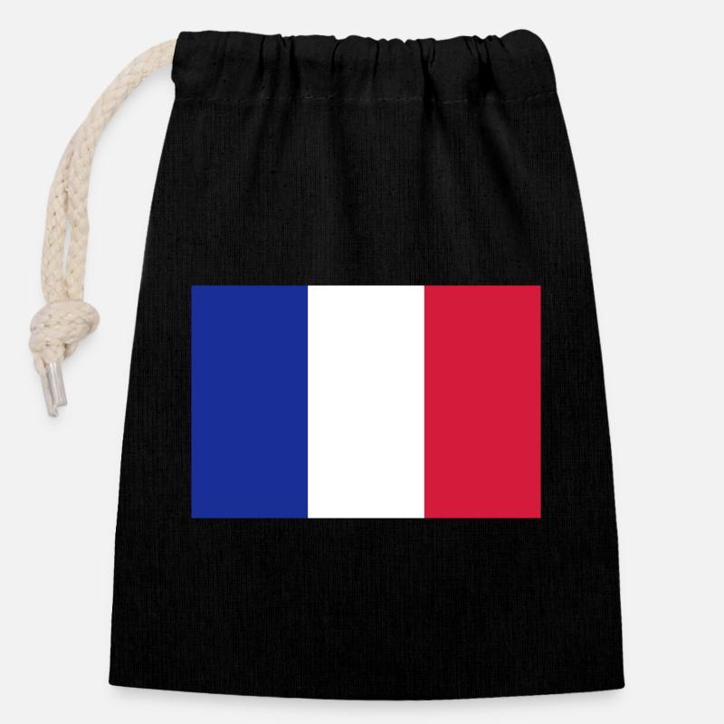 Drapeau français / French flag - Sac cadeau en coton avec cordon (14 x 20 cm) - noir