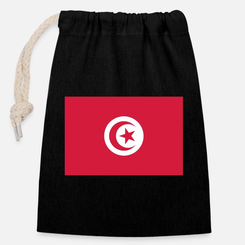 Drapeau Tunisie / Tunisian flag - Sac cadeau en coton avec cordon (14 x 20 cm) - noir