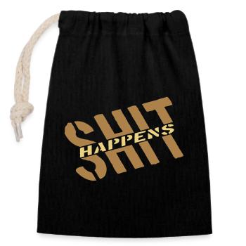 Humour Devise Merde arrive - Sac cadeau en coton avec cordon (14 x 20 cm) - noir - Devant