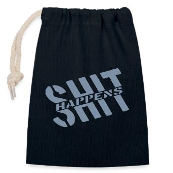 Devise Merde arrive blague - Sac cadeau en coton avec cordon (14 x 20 cm) - bleu marine - Devant