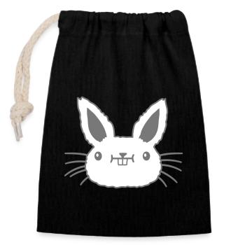 Small kawaii rabbit face - Closable cotton gift bag (14x20cm) - black - Front