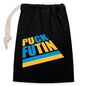puck futin logo design - Closable cotton gift bag (14x20cm) - black - Front