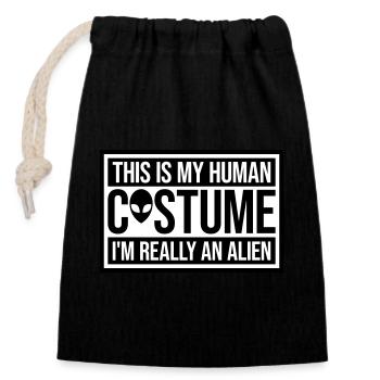 Citation extraterrestre de costume humain - Sac cadeau en coton avec cordon (14 x 20 cm) - noir - Devant