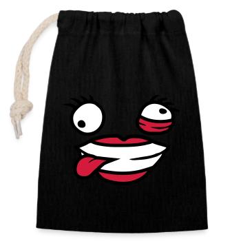 Crazy female comic face - Closable cotton gift bag (14x20cm) - black - Front